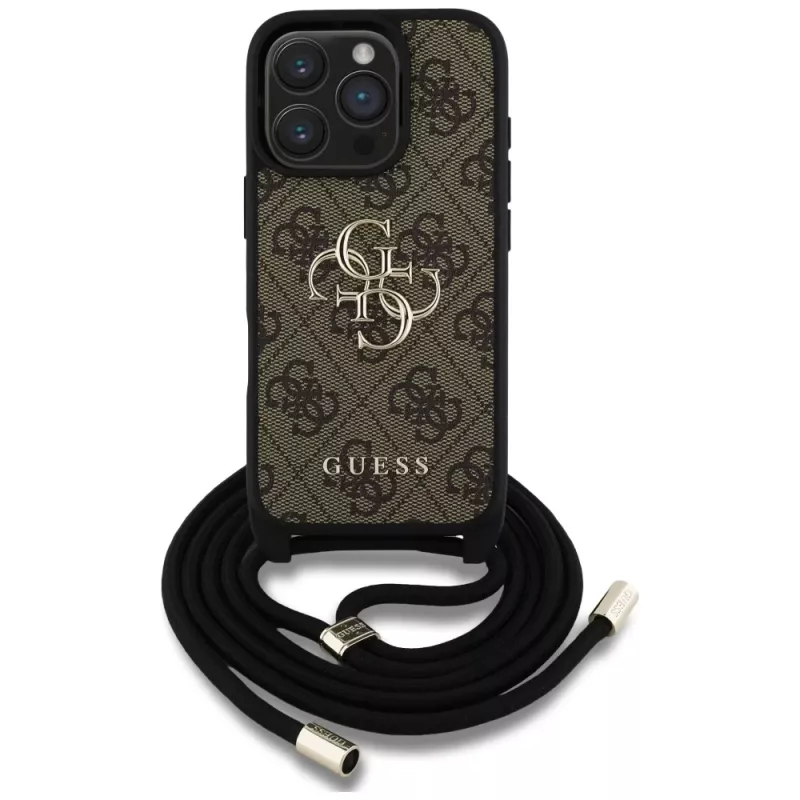 Guess 4G Big Logo funda crossbody con cordón para iPhone 16 Pro Max (marrón)