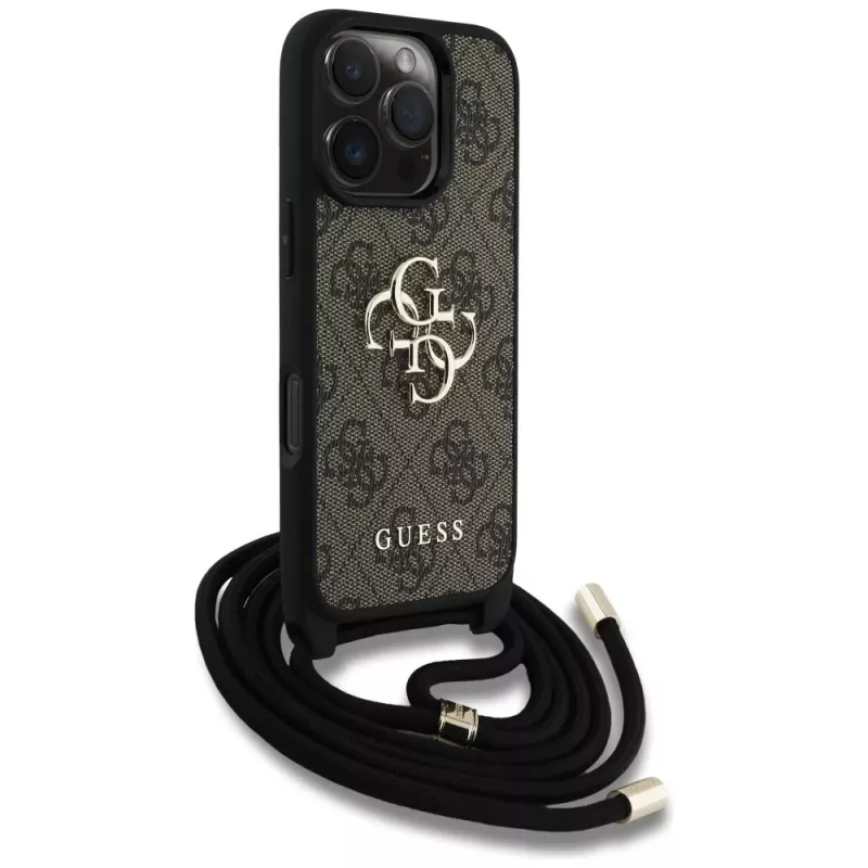 Guess 4G Big Logo funda crossbody con cordón para iPhone 16 Pro Max (marrón)
