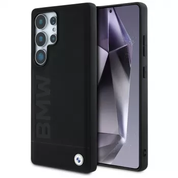 BMW Leather Big Wordmark Funda para Samsung Galaxy S25 Ultra Negro