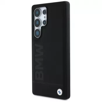 BMW Leather Big Wordmark Funda para Samsung Galaxy S25 Ultra Negro