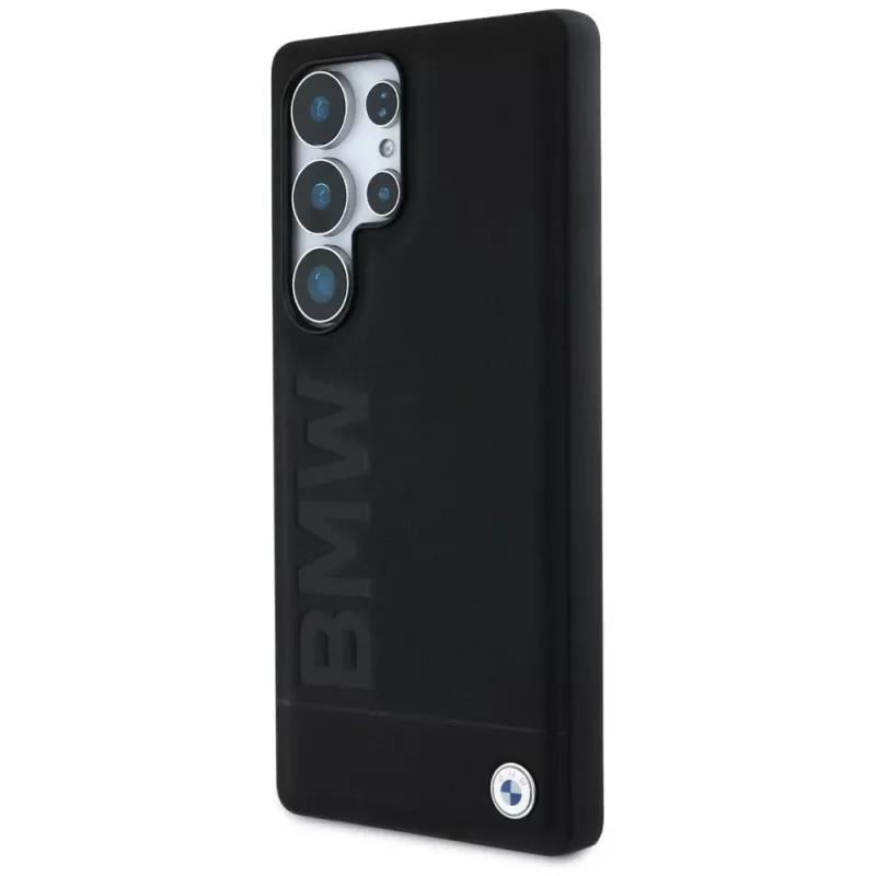BMW Leather Big Wordmark Funda para Samsung Galaxy S25 Ultra Negro