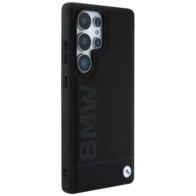 BMW Leather Big Wordmark Funda para Samsung Galaxy S25 Ultra Negro
