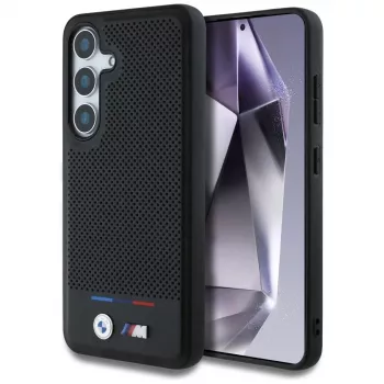 BMW Funda MagSafe de piel con franjas tricolor para Samsung Galaxy S25 Negro
