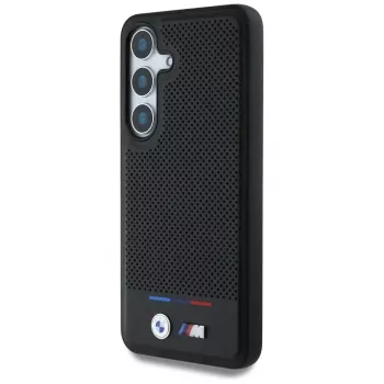 BMW Funda MagSafe de piel con franjas tricolor para Samsung Galaxy S25 Negro
