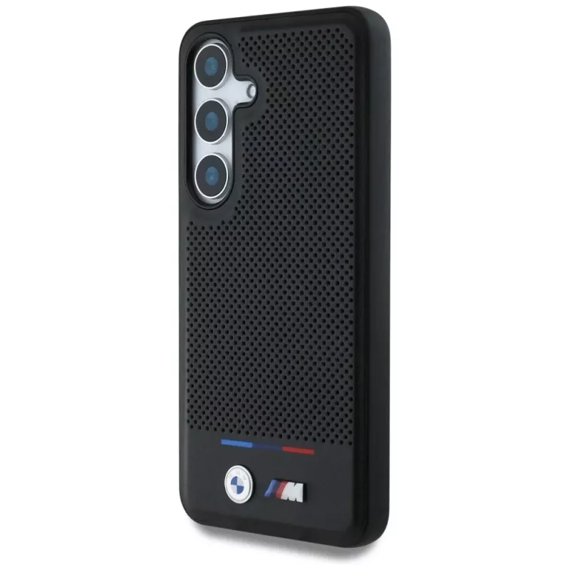 BMW Funda MagSafe de piel con franjas tricolor para Samsung Galaxy S25 Negro