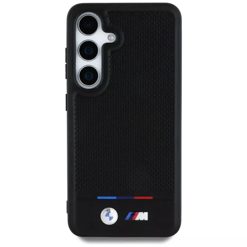 BMW Funda MagSafe de piel con franjas tricolor para Samsung Galaxy S25 Negro