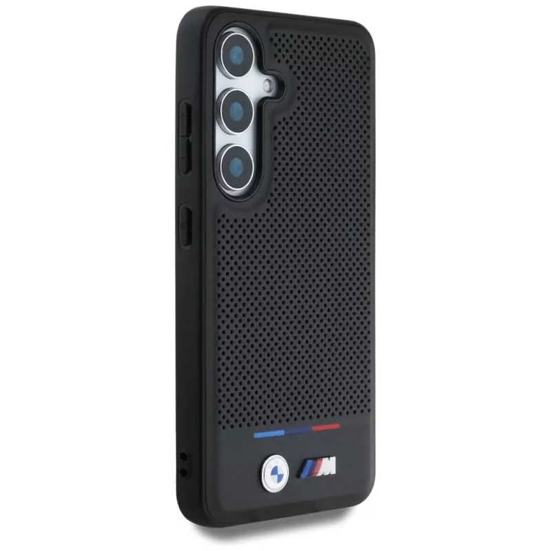 BMW Funda MagSafe de piel con franjas tricolor para Samsung Galaxy S25 Negro