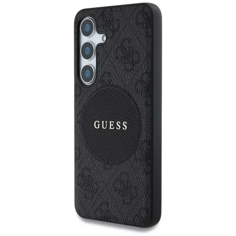 Guess 4G Round Patch Classic Logo Funda MagSafe para Samsung Galaxy S25+ (Negro)