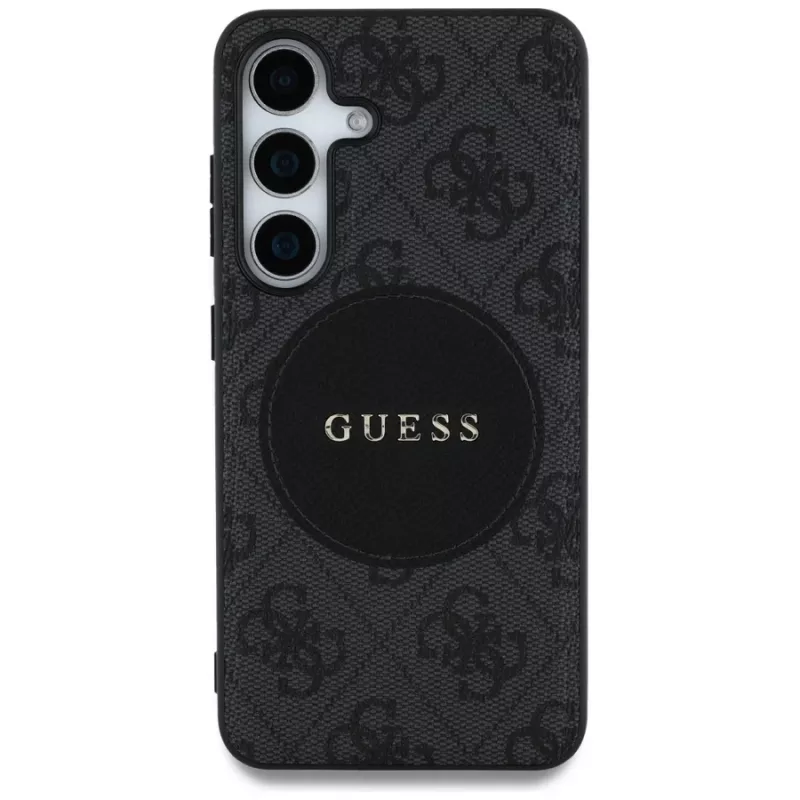 Guess 4G Round Patch Classic Logo Funda MagSafe para Samsung Galaxy S25+ (Negro)