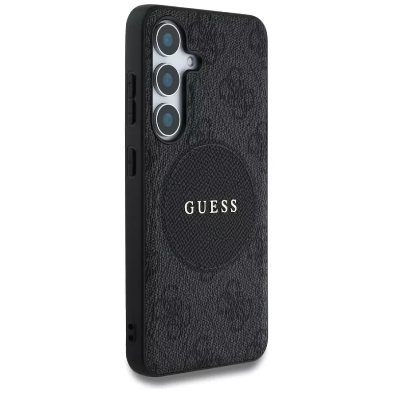 Guess 4G Round Patch Classic Logo Funda MagSafe para Samsung Galaxy S25+ (Negro)