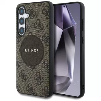Guess 4G Round Patch Classic Logo Funda MagSafe para Samsung Galaxy S25+ (Marrón)