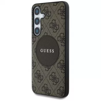 Guess 4G Round Patch Classic Logo Funda MagSafe para Samsung Galaxy S25+ (Marrón)