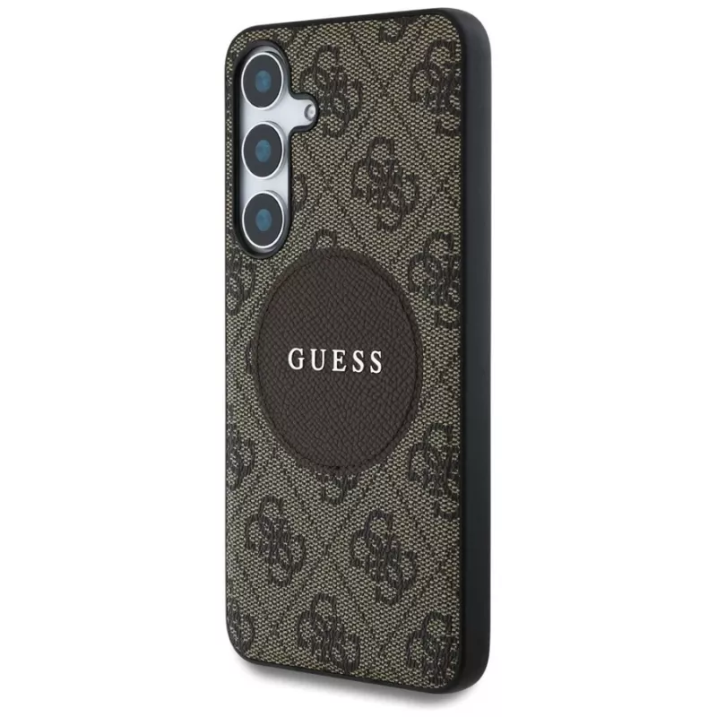 Guess 4G Round Patch Classic Logo Funda MagSafe para Samsung Galaxy S25+ (Marrón)