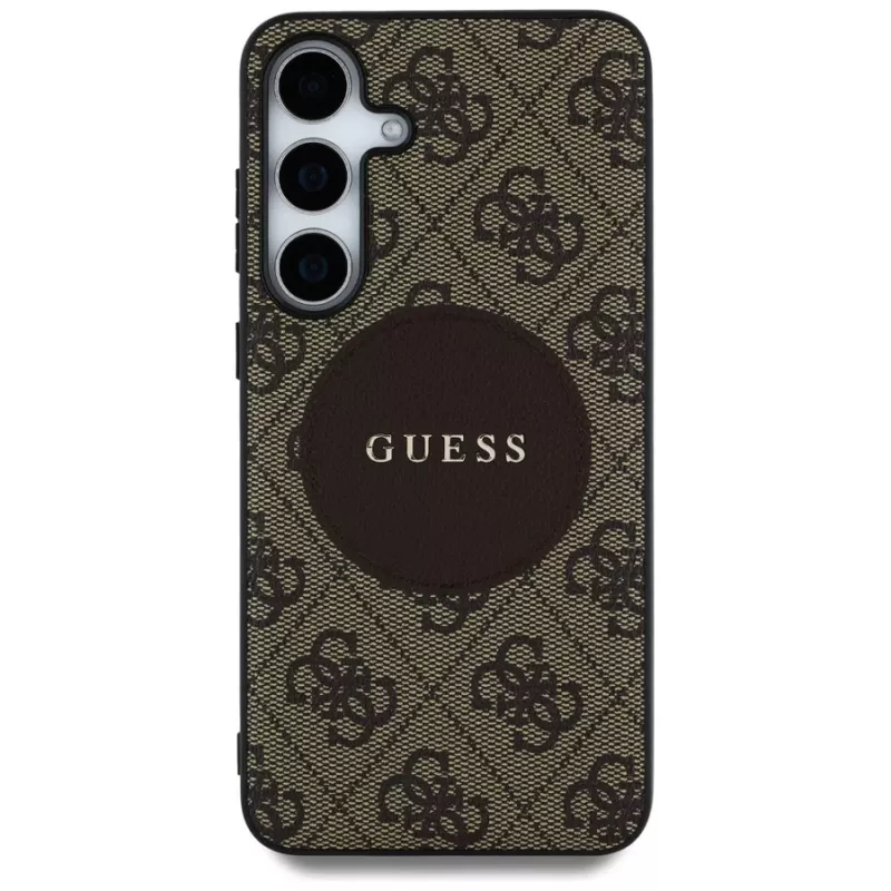Guess 4G Round Patch Classic Logo Funda MagSafe para Samsung Galaxy S25+ (Marrón)