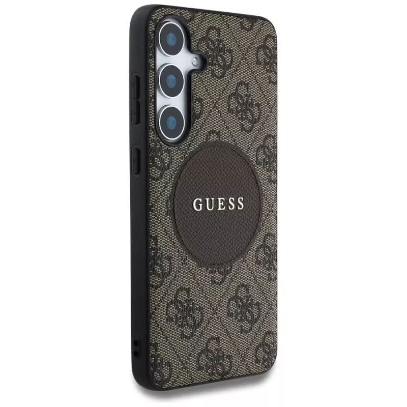 Guess 4G Round Patch Classic Logo Funda MagSafe para Samsung Galaxy S25+ (Marrón)
