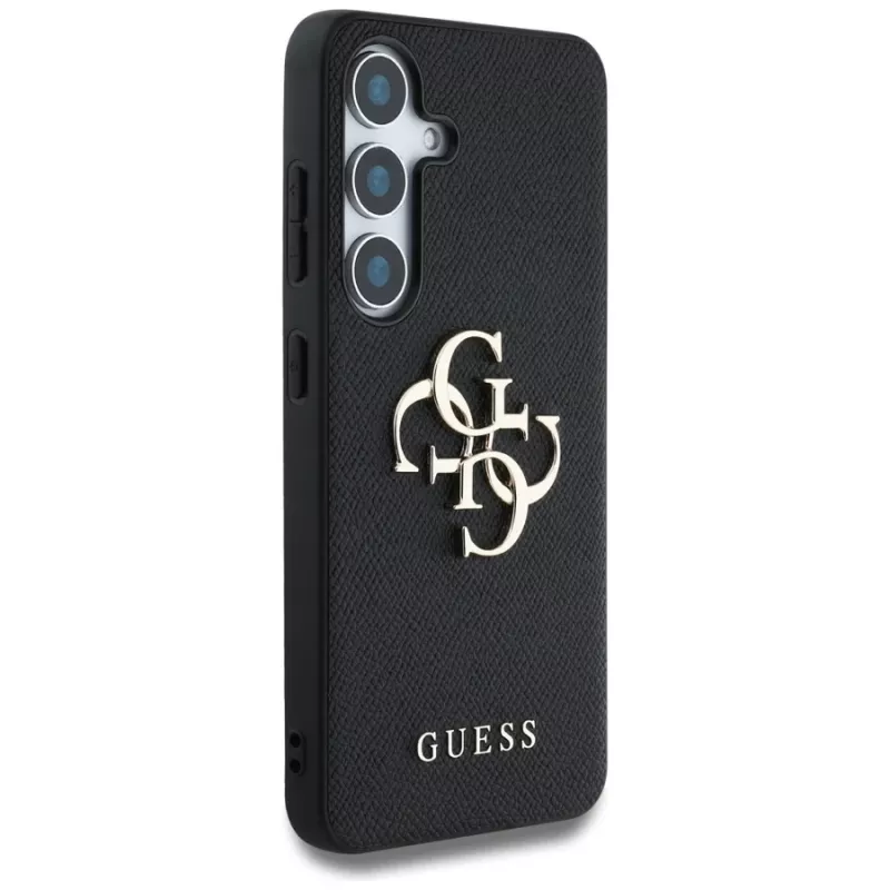 Guess Grained Big 4G Logo Small Classic Logo Funda trasera para Samsung Galaxy S25, Negro