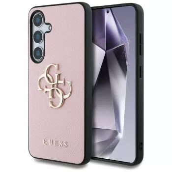 Guess Grained Big 4G Logo Small Classic Logo Funda trasera para Samsung Galaxy S25 Rosa