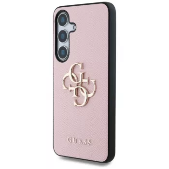 Guess Grained Big 4G Logo Small Classic Logo Funda trasera para Samsung Galaxy S25 Rosa