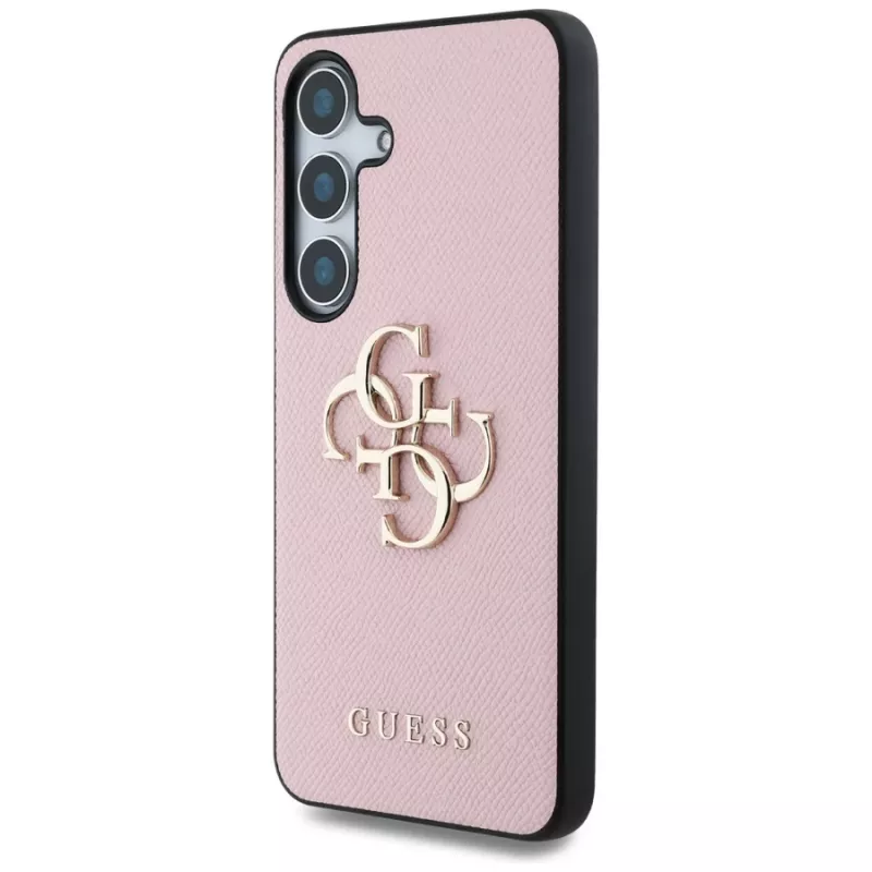 Guess Grained Big 4G Logo Small Classic Logo Funda trasera para Samsung Galaxy S25 Rosa
