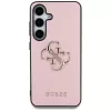 Guess Grained Big 4G Logo Small Classic Logo Funda trasera para Samsung Galaxy S25 Plus, Rosa
