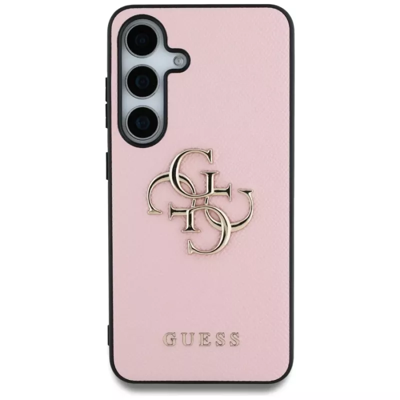 Guess Grained Big 4G Logo Small Classic Logo Funda trasera para Samsung Galaxy S25 Plus, Rosa