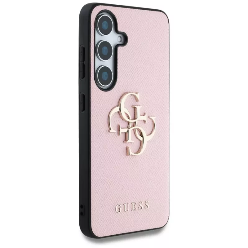 Guess Grained Big 4G Logo Small Classic Logo Funda trasera para Samsung Galaxy S25 Plus, Rosa