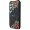 Guess Leather 4G Flowers Print Metal Classic Logo Funda MagSafe para Samsung Galaxy S25, Negro