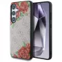 Guess Leather 4G Flowers Print Metal Classic Logo Funda MagSafe para Samsung Galaxy S25 Rosa