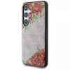 Guess Leather 4G Flowers Print Metal Classic Logo Funda MagSafe para Samsung Galaxy S25 Rosa
