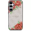 Guess Leather 4G Flowers Print Metal Classic Logo Funda MagSafe para Samsung Galaxy S25 Rosa
