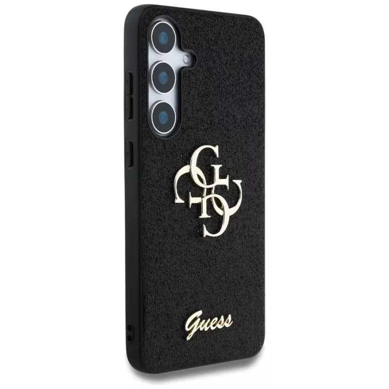 Guess Fixed Glitter Big 4G Metal Logo Funda para Samsung Galaxy S25 (Negro)
