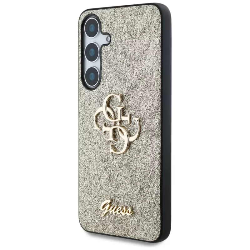 Guess Fixed Glitter Big 4G Metal Logo Funda trasera para Samsung Galaxy S25 - Oro