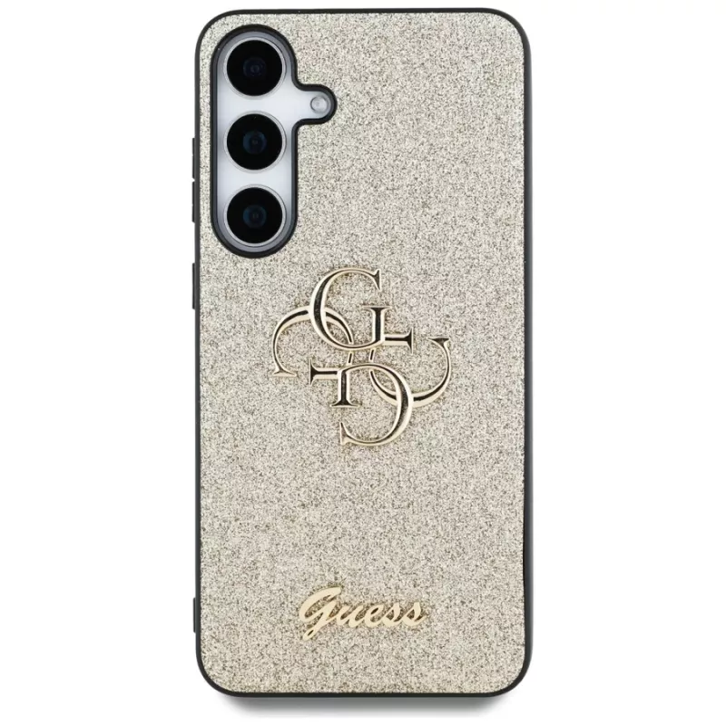 Guess Fixed Glitter Big 4G Metal Logo Funda trasera para Samsung Galaxy S25 - Oro