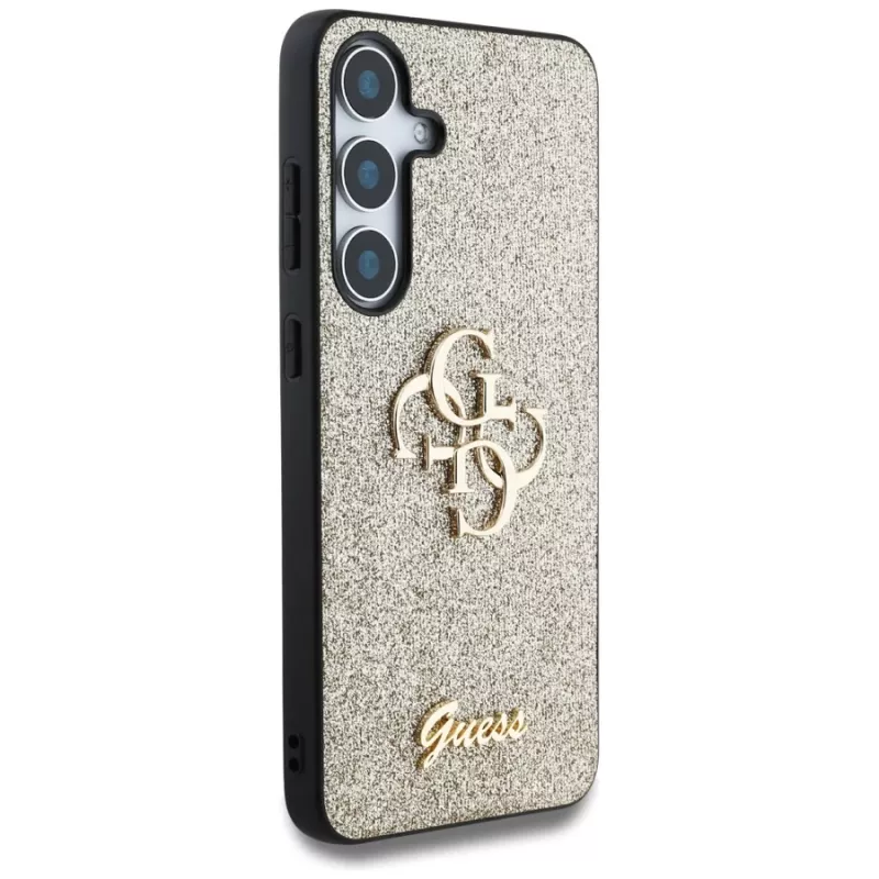 Guess Fixed Glitter Big 4G Metal Logo Funda trasera para Samsung Galaxy S25 - Oro