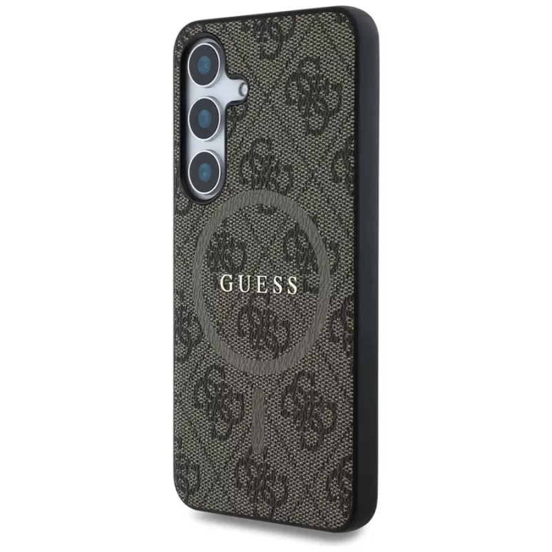 Guess Leather 4G Colored Ring Classic Logo Funda MagSafe para Samsung Galaxy S25 (Marrón)