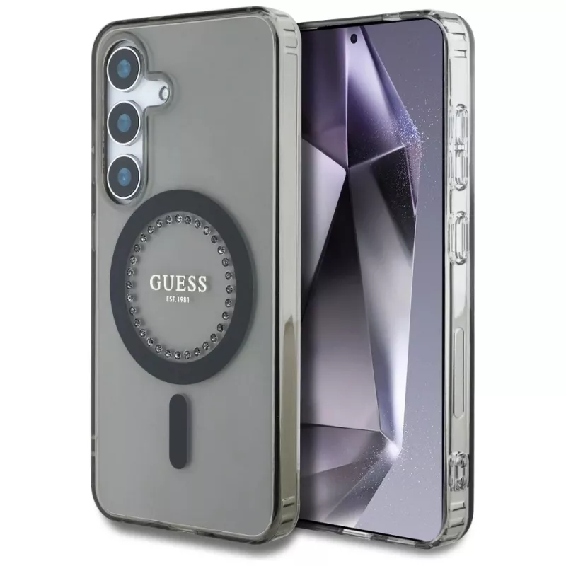 Guess Rhinestones Printed Classic Logo Funda MagSafe para Samsung Galaxy S25 (Negro)