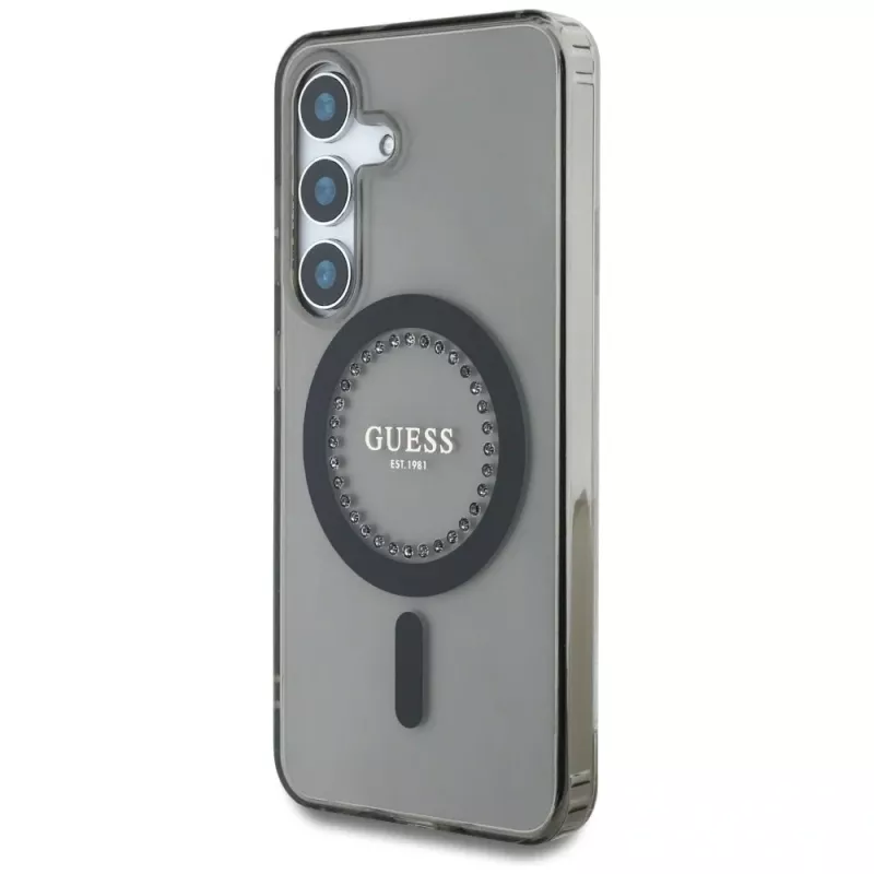 Guess Rhinestones Printed Classic Logo Funda MagSafe para Samsung Galaxy S25 (Negro)
