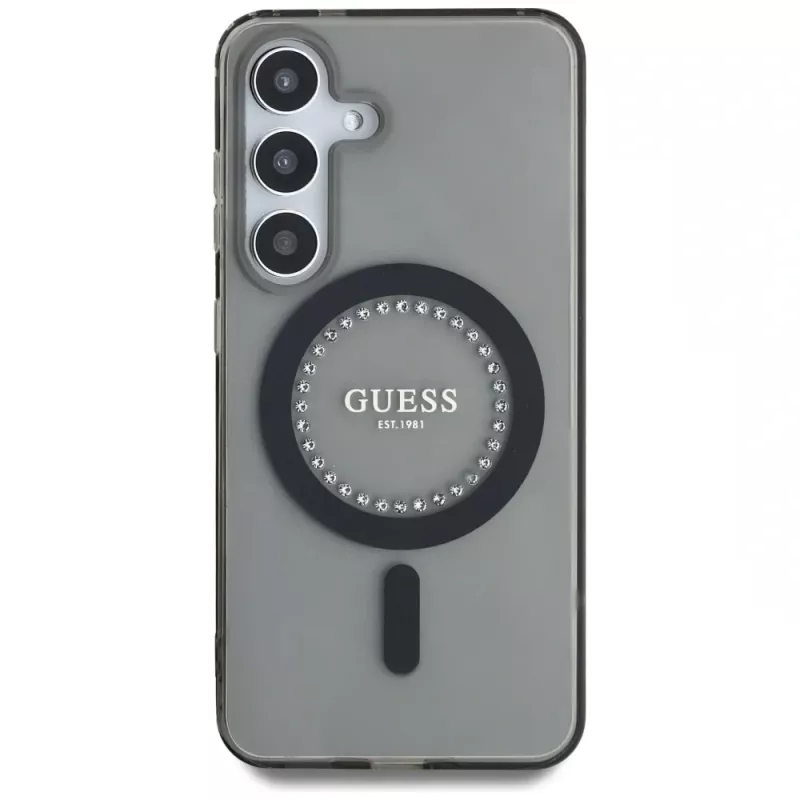 Guess Rhinestones Printed Classic Logo Funda MagSafe para Samsung Galaxy S25 (Negro)