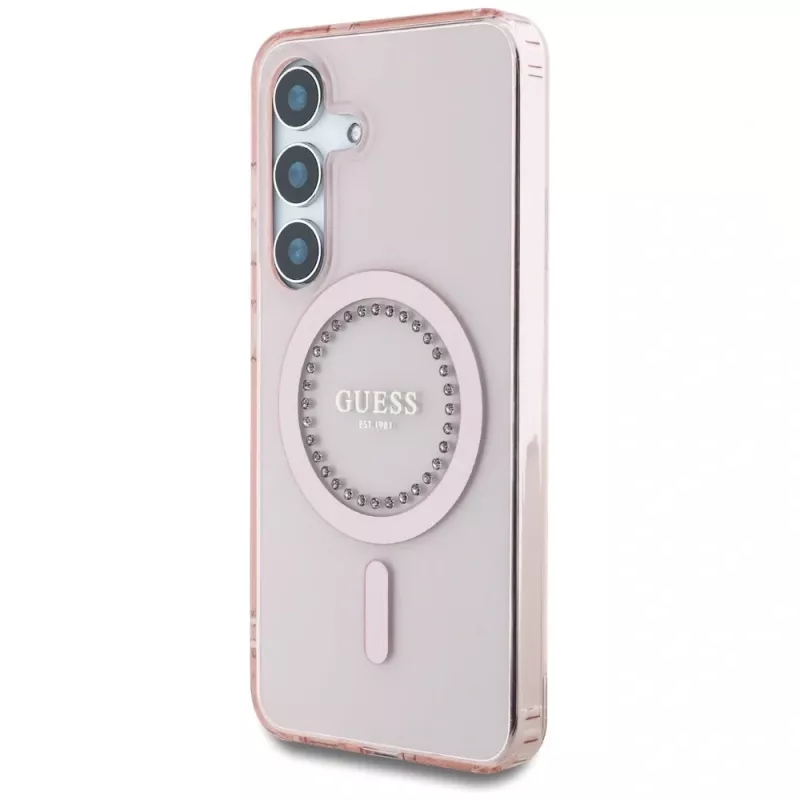 Guess Rhinestones Printed Classic Logo Funda MagSafe para Samsung Galaxy S25 (Rosa)