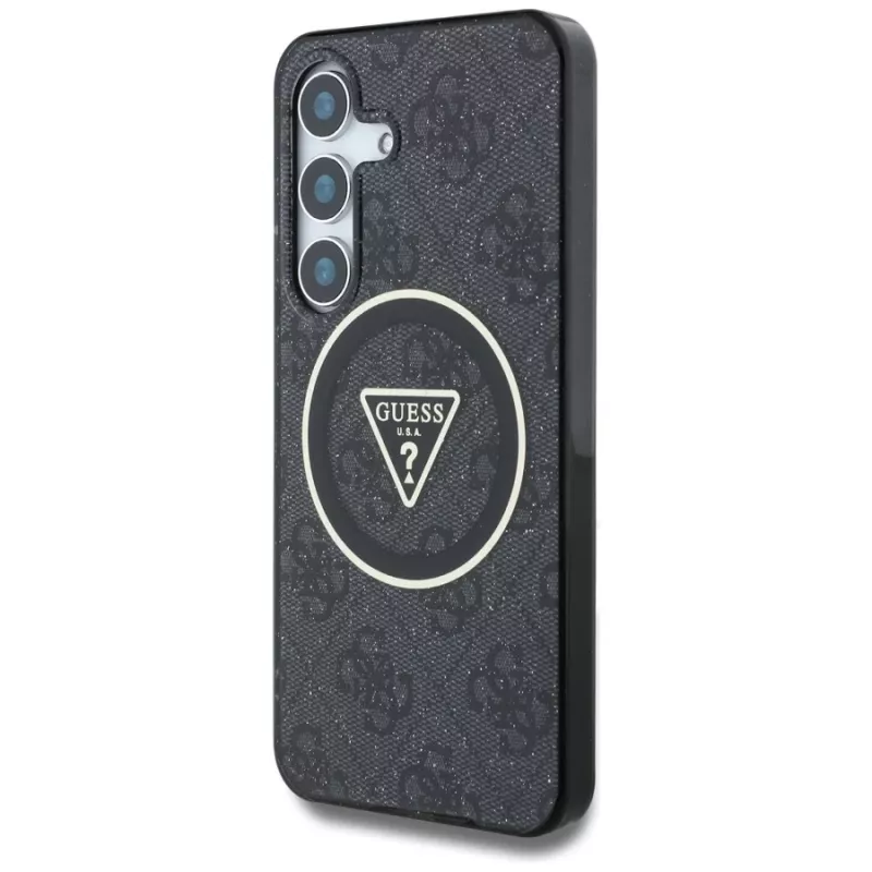 Guess 4G Glitter Triangle Buttons Funda MagSafe para Samsung Galaxy S25, Negro