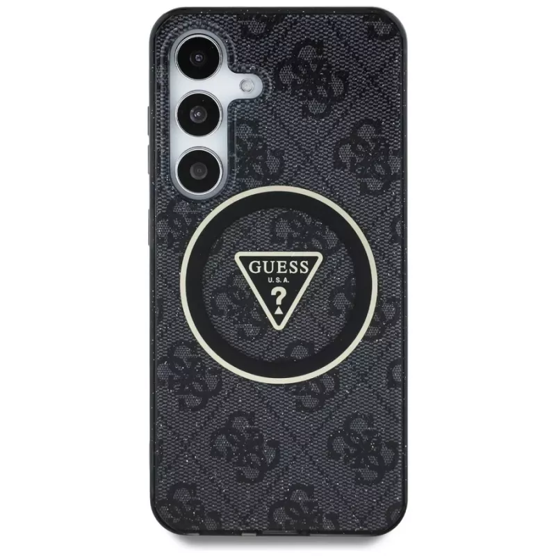 Guess 4G Glitter Triangle Buttons Funda MagSafe para Samsung Galaxy S25, Negro