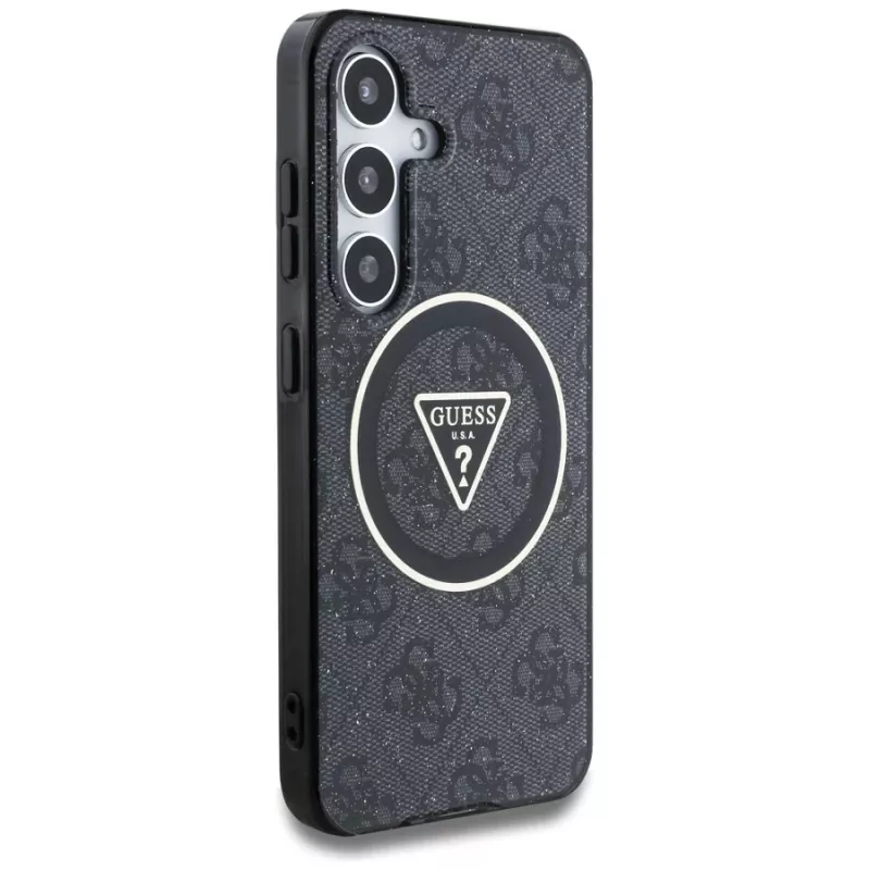 Guess 4G Glitter Triangle Buttons Funda MagSafe para Samsung Galaxy S25, Negro