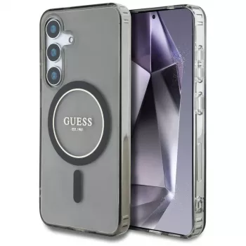Guess Glitter Circle Classic Logo Funda MagSafe para Samsung Galaxy S25 Negro