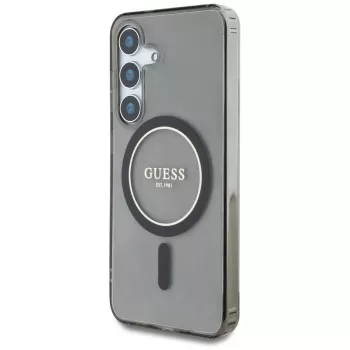 Guess Glitter Circle Classic Logo Funda MagSafe para Samsung Galaxy S25 Negro