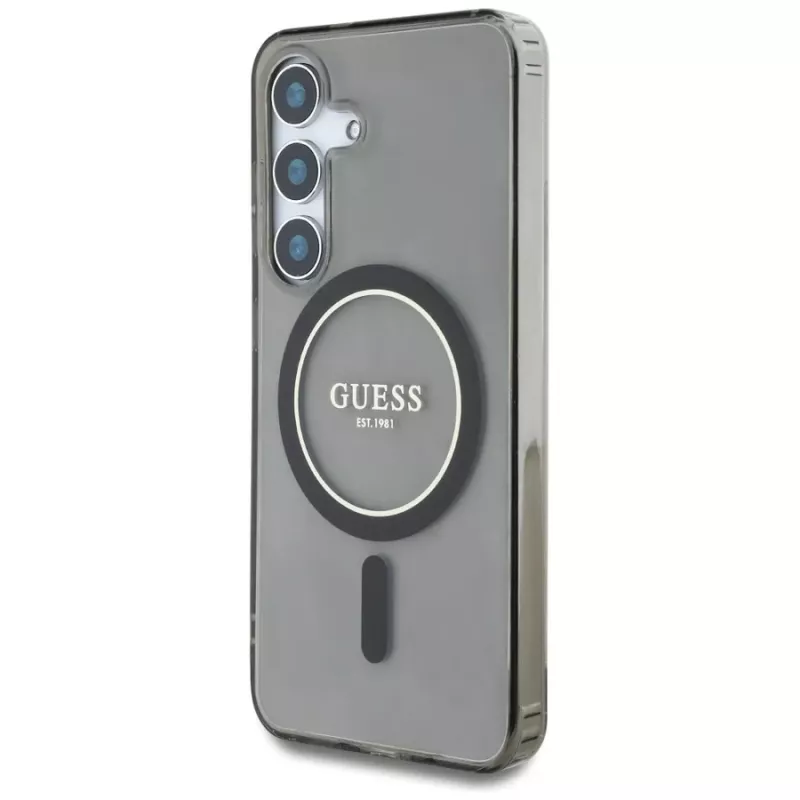 Guess Glitter Circle Classic Logo Funda MagSafe para Samsung Galaxy S25 Negro