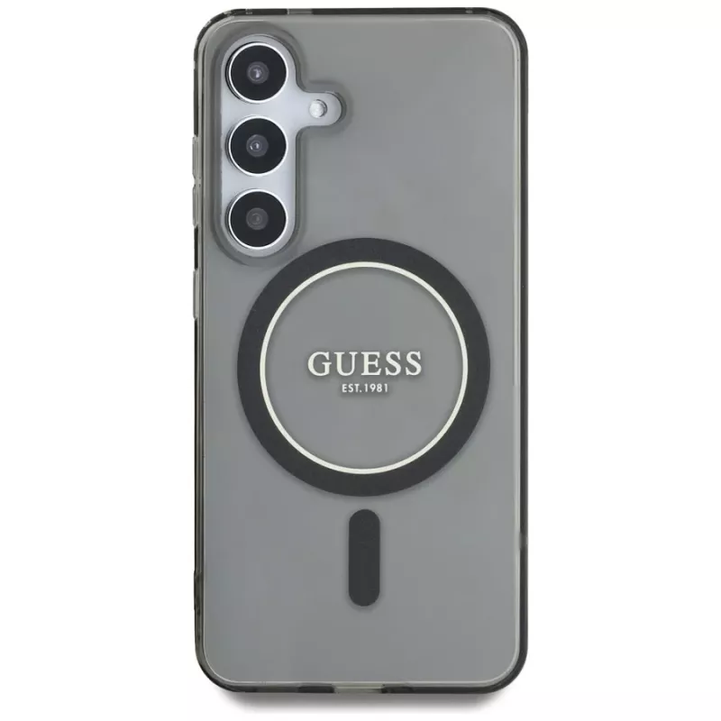Guess Glitter Circle Classic Logo Funda MagSafe para Samsung Galaxy S25 Negro