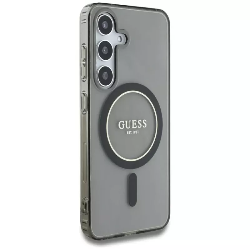 Guess Glitter Circle Classic Logo Funda MagSafe para Samsung Galaxy S25 Negro