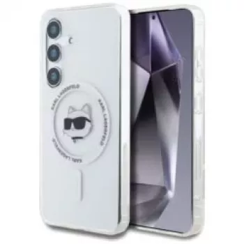 Karl Lagerfeld Button Choupette Head Printed Logo Funda MagSafe para Samsung Galaxy S25 Blanco