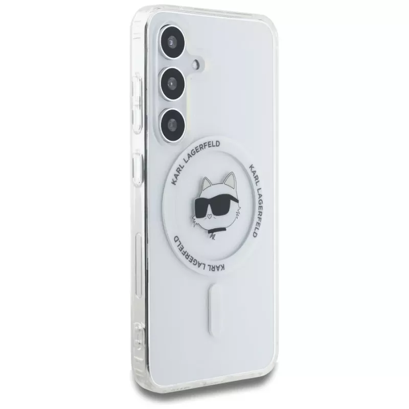 Karl Lagerfeld Button Choupette Head Printed Logo Funda MagSafe para Samsung Galaxy S25 Blanco