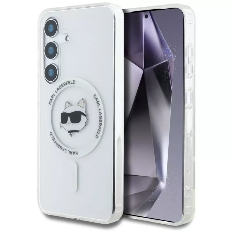 Karl Lagerfeld Button Choupette Head Printed Logo Funda MagSafe para Samsung Galaxy S25 Blanco